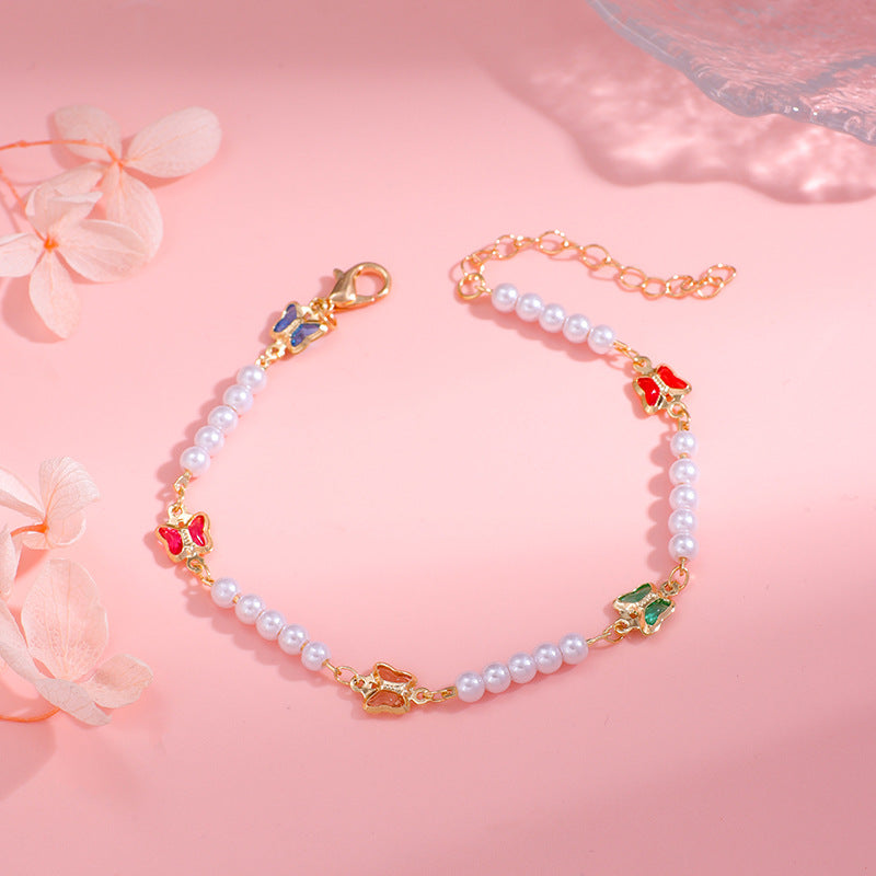 Pearl and Colorful Evil Eye Bracelet Acalora
