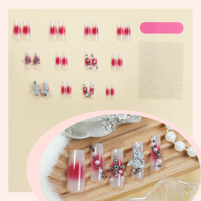 Decorative Nail Art Press-On Nails Set with Elegant Gem Accents Acalora