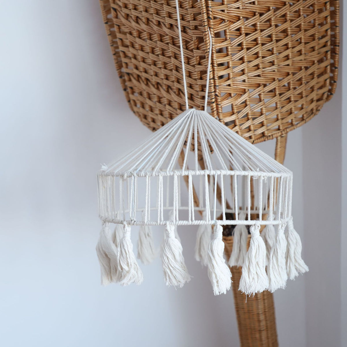 Elegant Macrame Hanging Lamp with Fringes Acalora