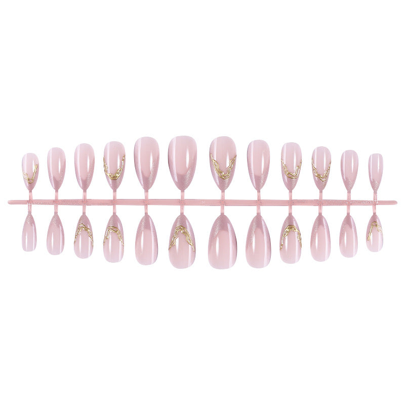 Elegant Press-On Nail Set with Gold Accent Design Acalora