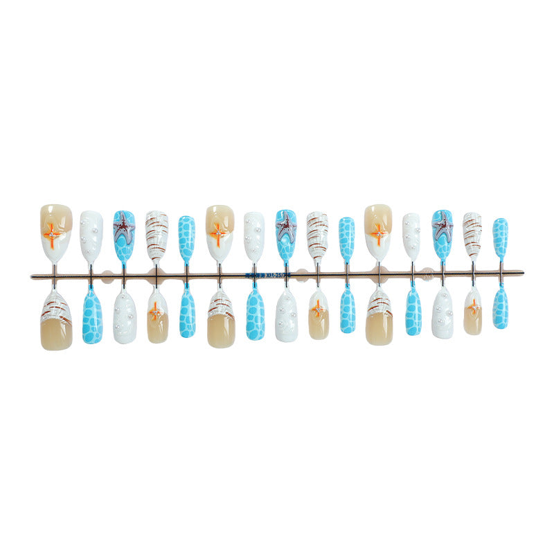Beach-Inspired Press-On Nail Set with Ocean and Starfish Designs Acalora