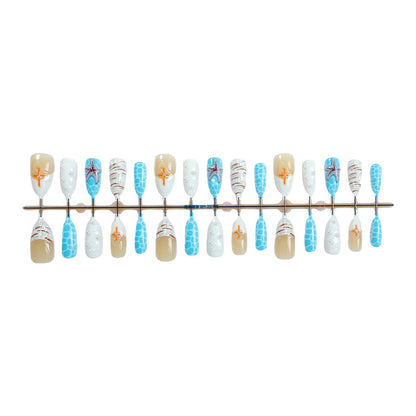Beach-Inspired Press-On Nail Set with Ocean and Starfish Designs Acalora