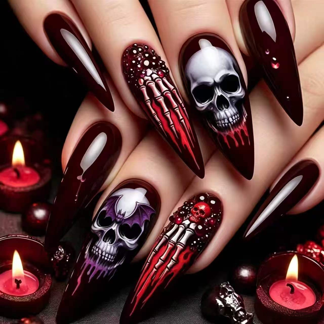 Artistic Gothic Skull Nail Art Tips Acalora