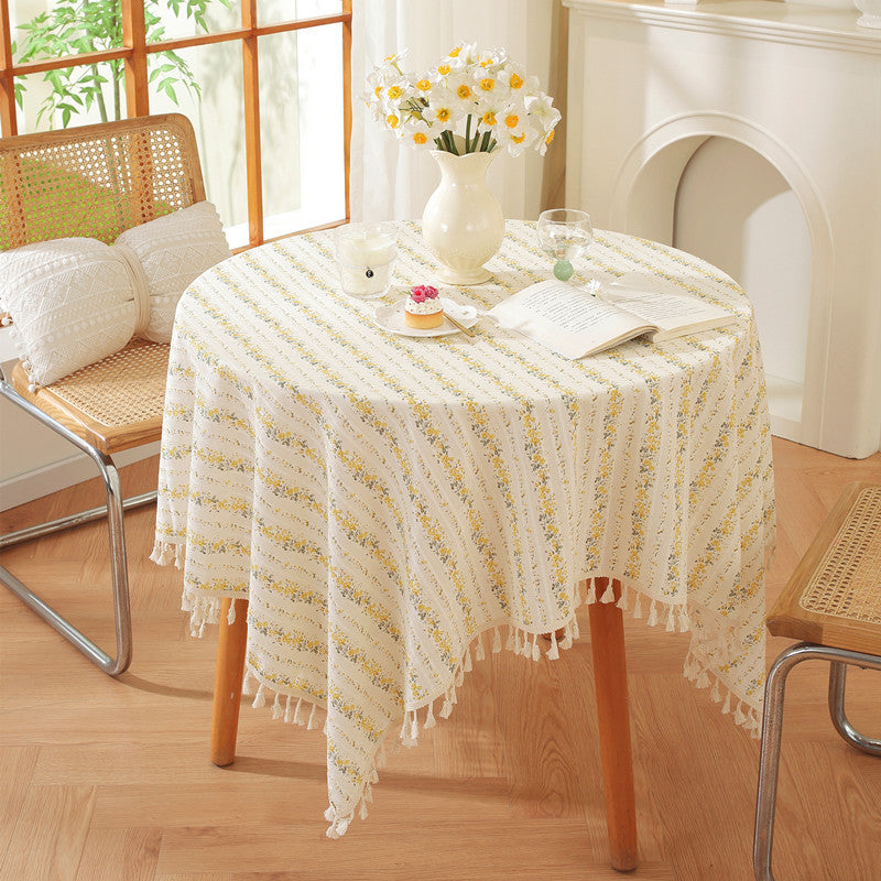 Elegant Floral Tassel Tablecloth