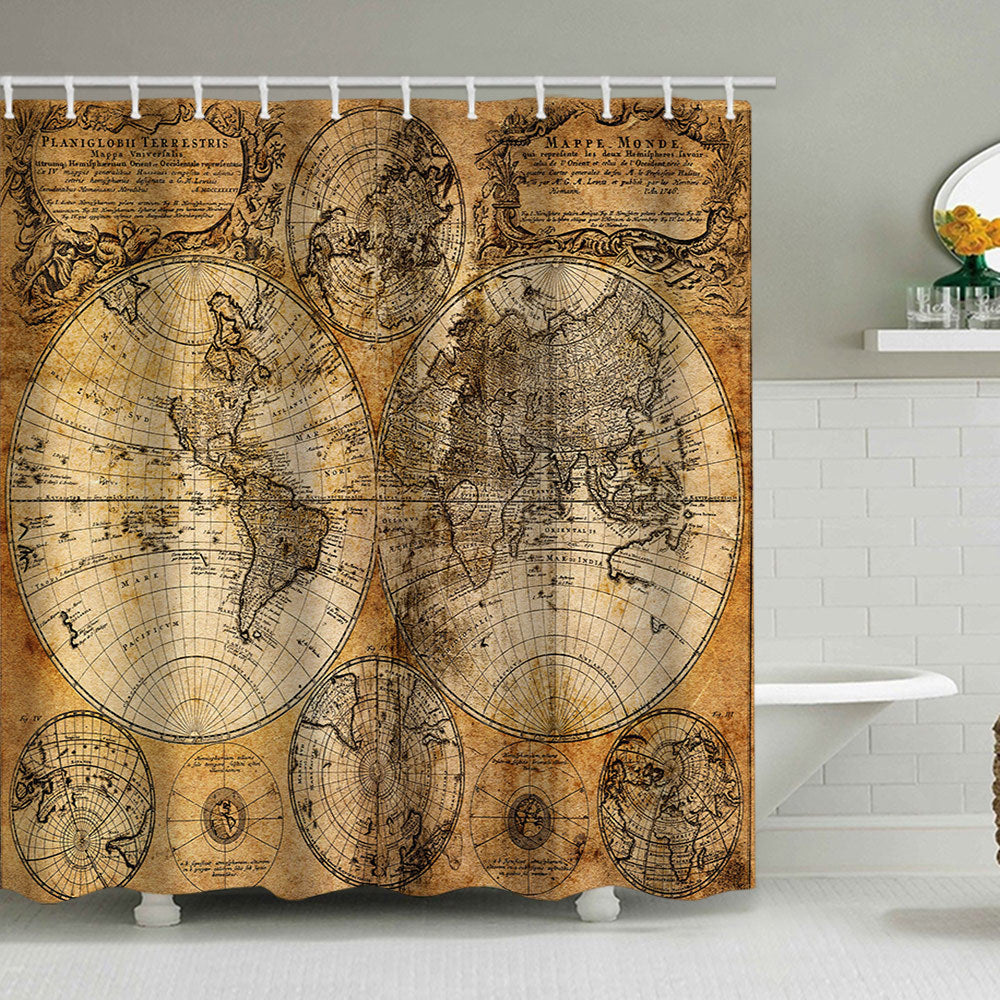 Vintage World Map Shower Curtain