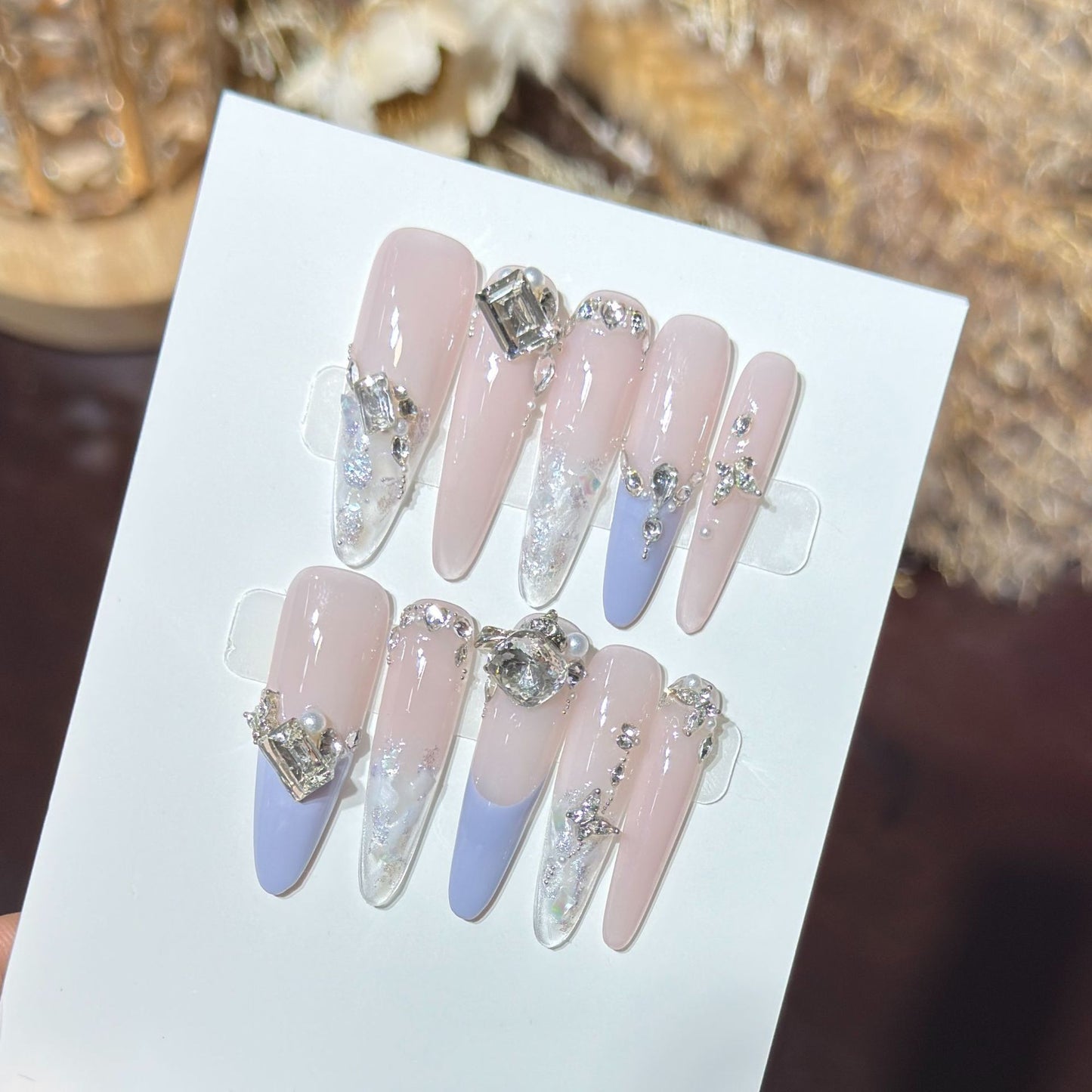 Elegant Stiletto Press-On Nail Art Set with Rhinestone Embellishments Acalora