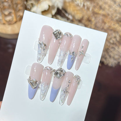 Elegant Stiletto Press-On Nail Art Set with Rhinestone Embellishments Acalora