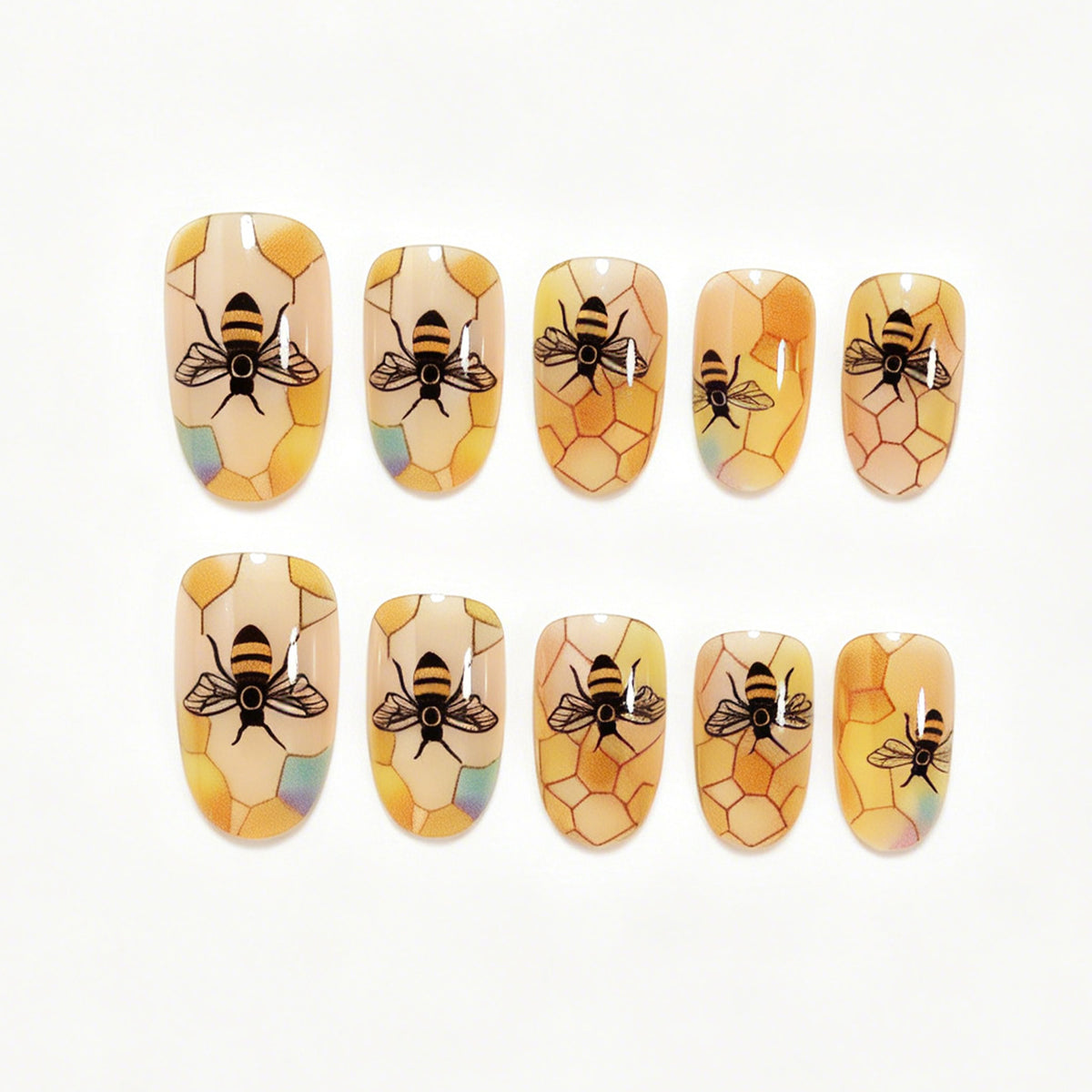 Artistic Bee-Themed Press-On Nail Art Set Acalora