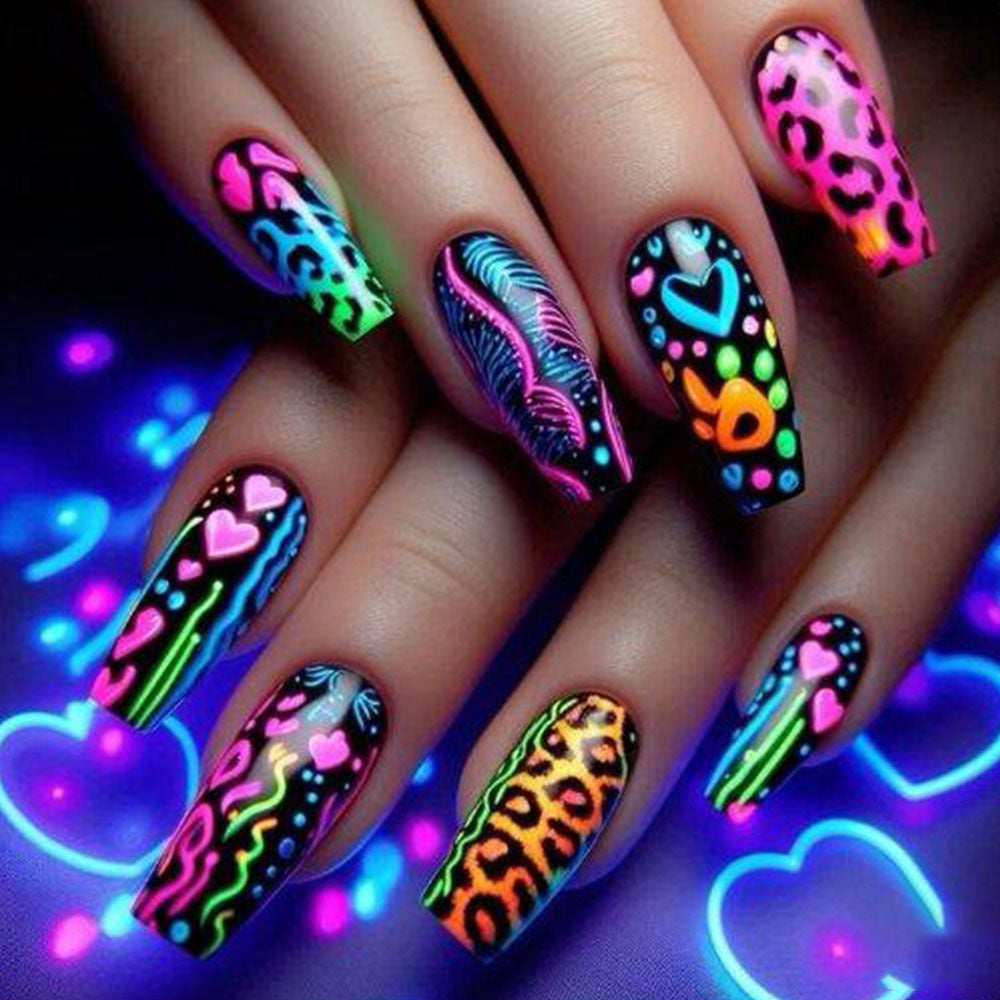 Nail art in colorful neon design Acalora