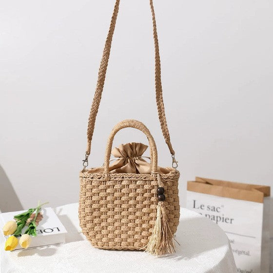 Women's Handmade Basket Bag with Tassel Accent Karnz