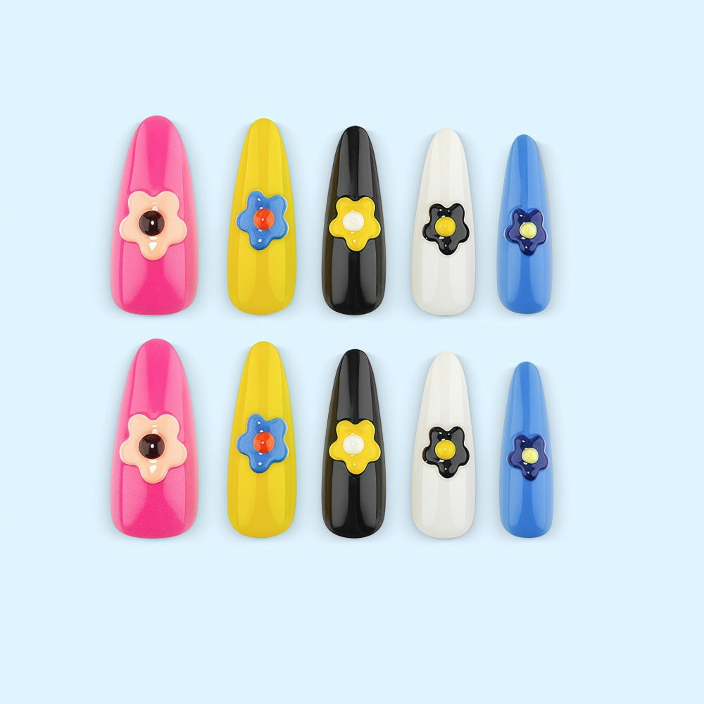 Artificial nail set with colorful flower designs Acalora