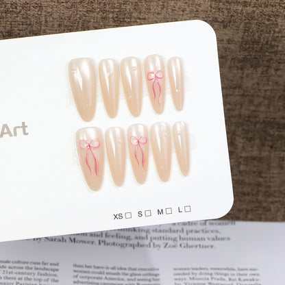 Elegant Press-On Nail Art Set with Bow Accents Acalora