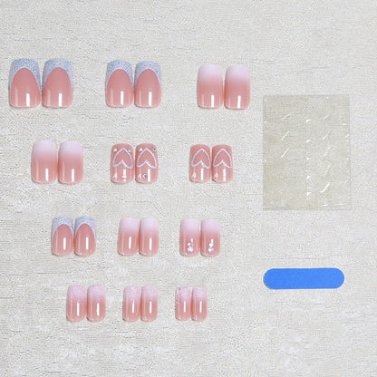 Artificial nail set with sparkling heart and glitter motifs Acalora