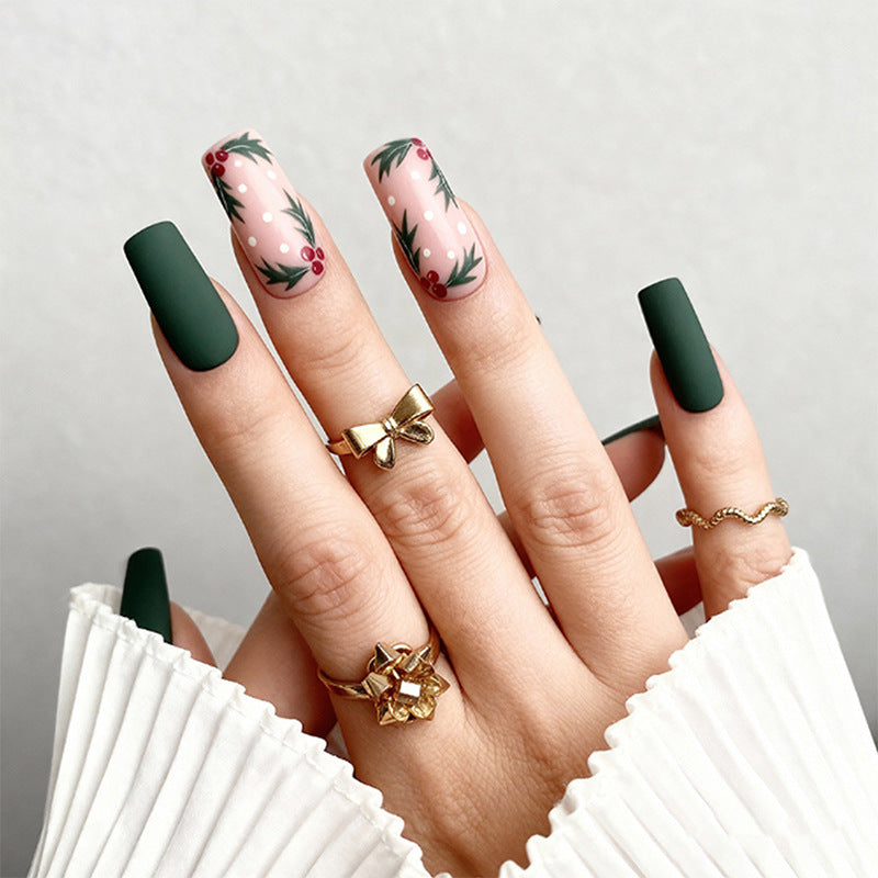 Acrylic nail set with festive Christmas design and elegant 3D embellishments Acalora