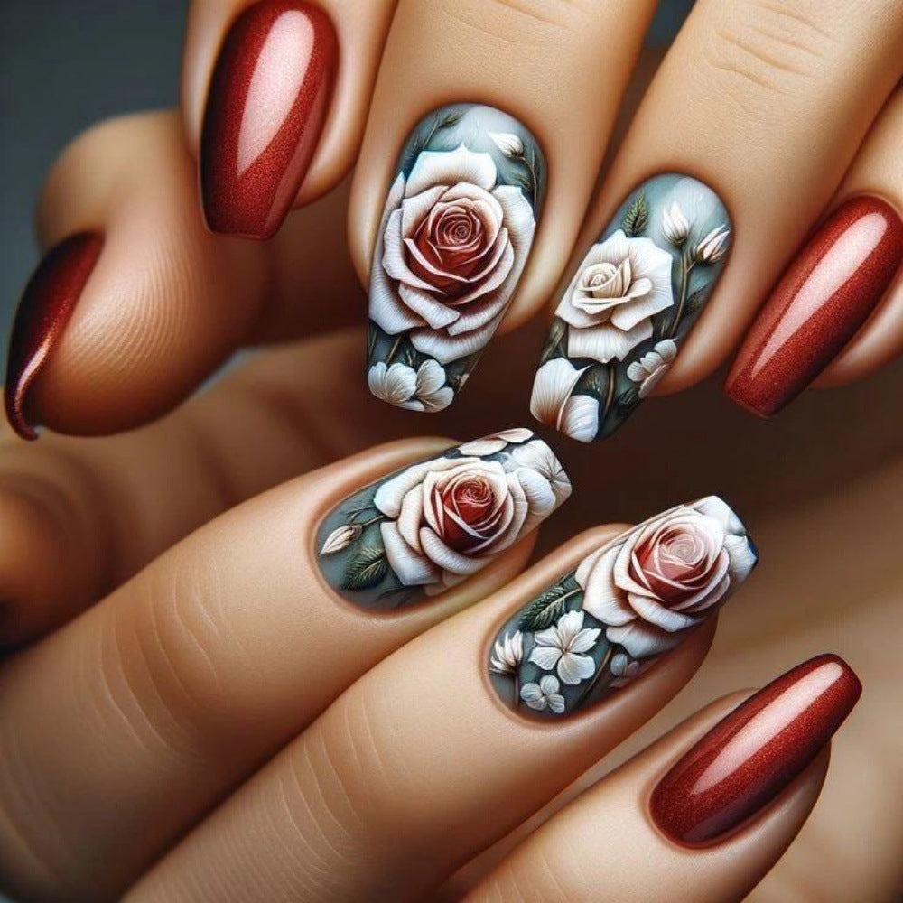Artificial nails with romantic rose pattern Acalora