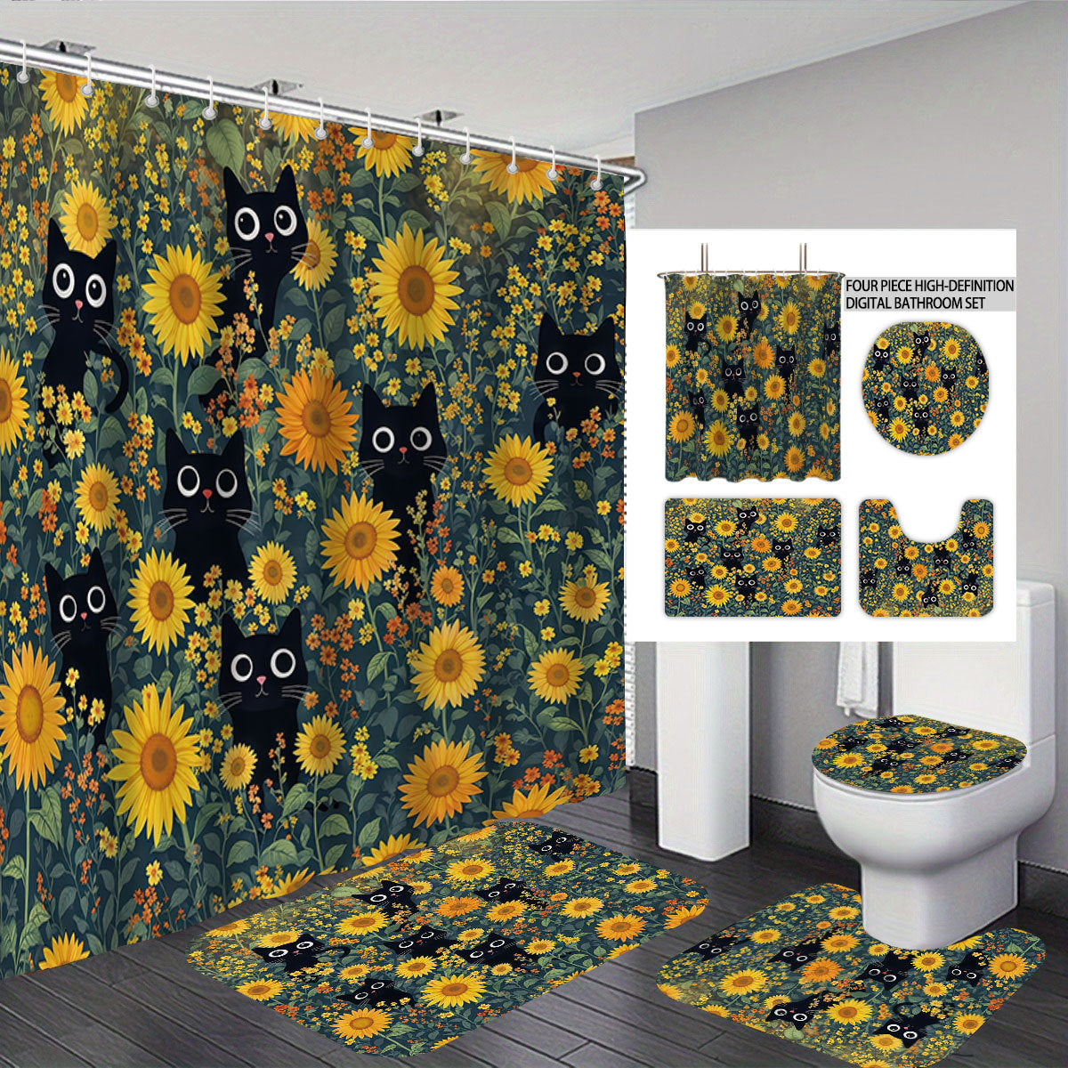 Digital Floral Theme Bathroom Décor Set