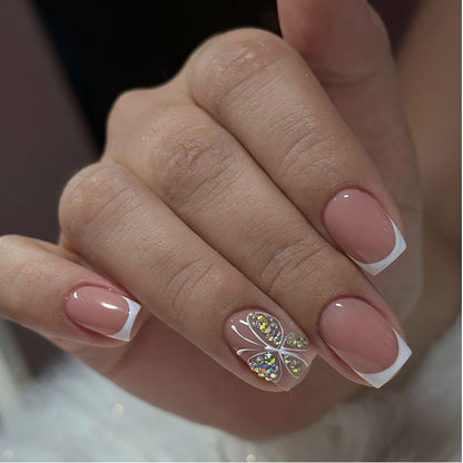 Decorative Press-On Nail Set with Butterfly and Gem Accents Acalora