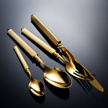 Realm Textured Gold Luxury Cutlery Set | Karnz