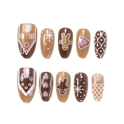Gingerbread-Themed Holiday Press-On Nail Art Set Acalora