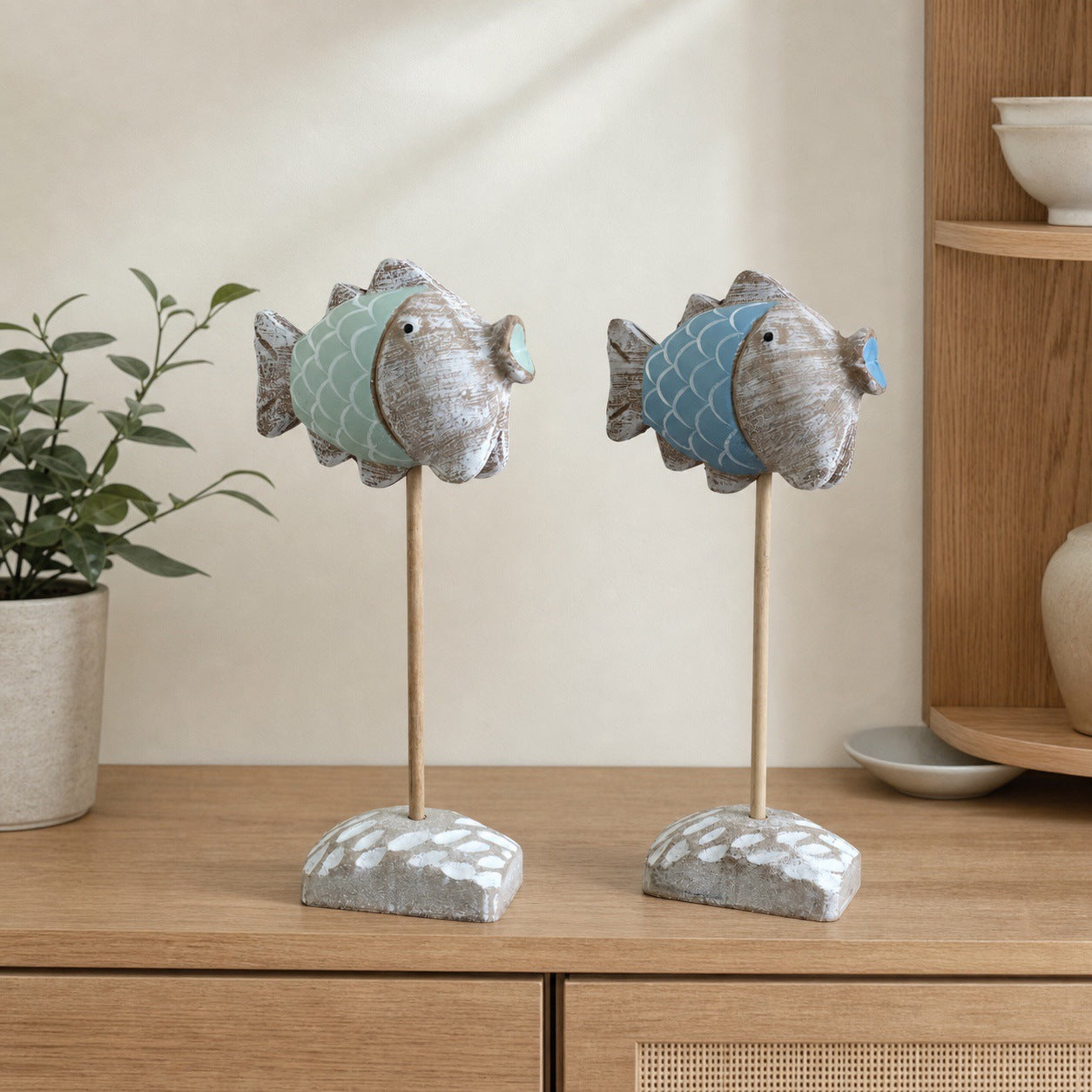 Coastal fish statue accent