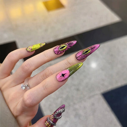 Artistic Stiletto Press-On Nail Set with Unique Graphic Design Acalora
