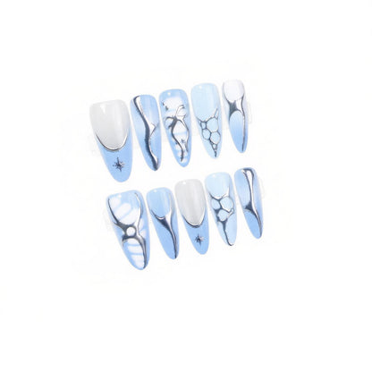 Artistic Press-On Nail Set with Metallic and Crystal Accents Acalora