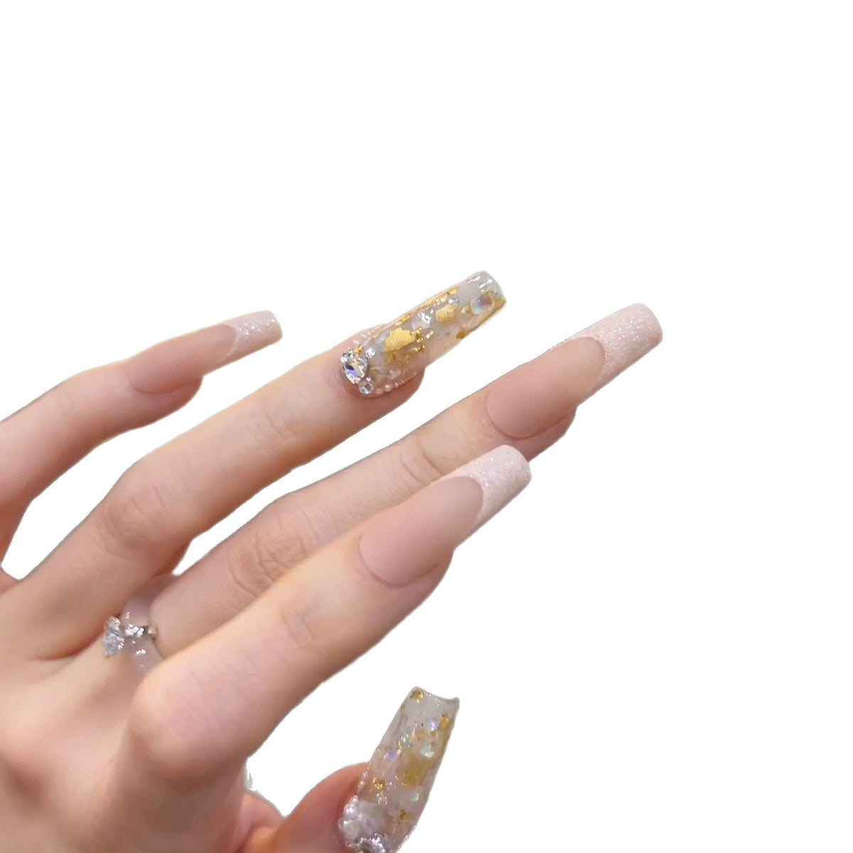 Luxurious Decorative Press-On Nail Set with Artistic Elements Acalora