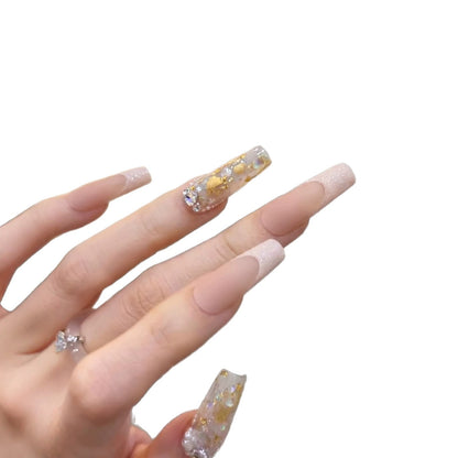 Luxurious Decorative Press-On Nail Set with Artistic Elements Acalora