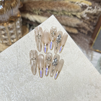 Premium Stiletto Press-On Nail Art Set with Gemstone Accents Acalora
