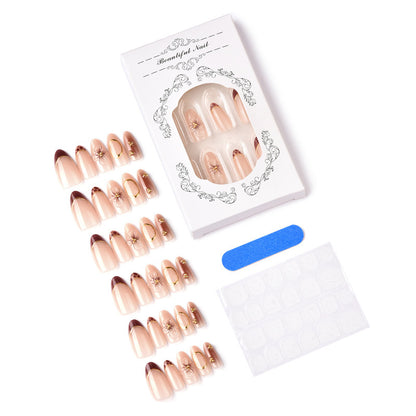Artificial Nail Set with Floral and Elegant Gold Decorations Acalora