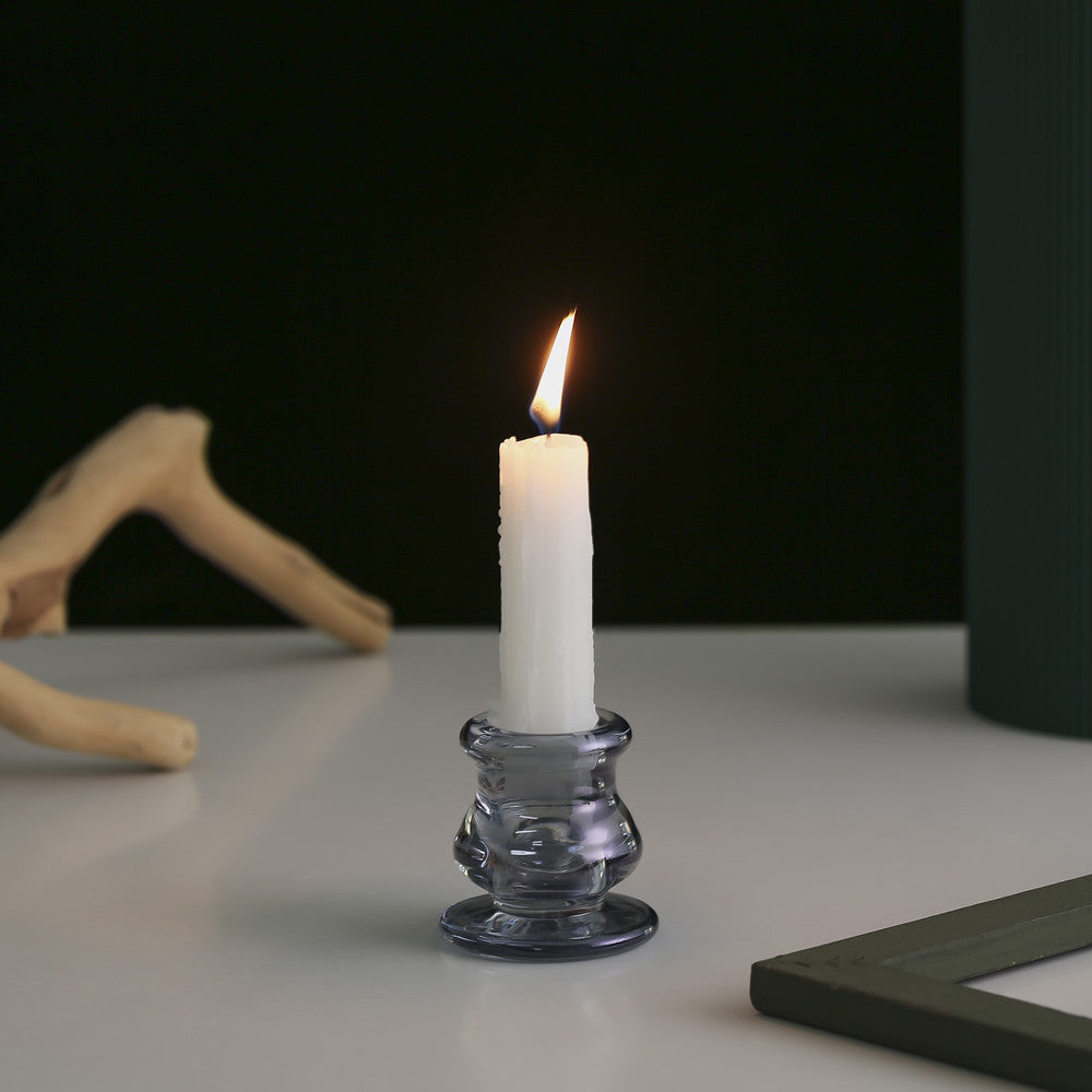 Handblown Smoky Glass Taper and Short Pillar Candle Holder Acalora