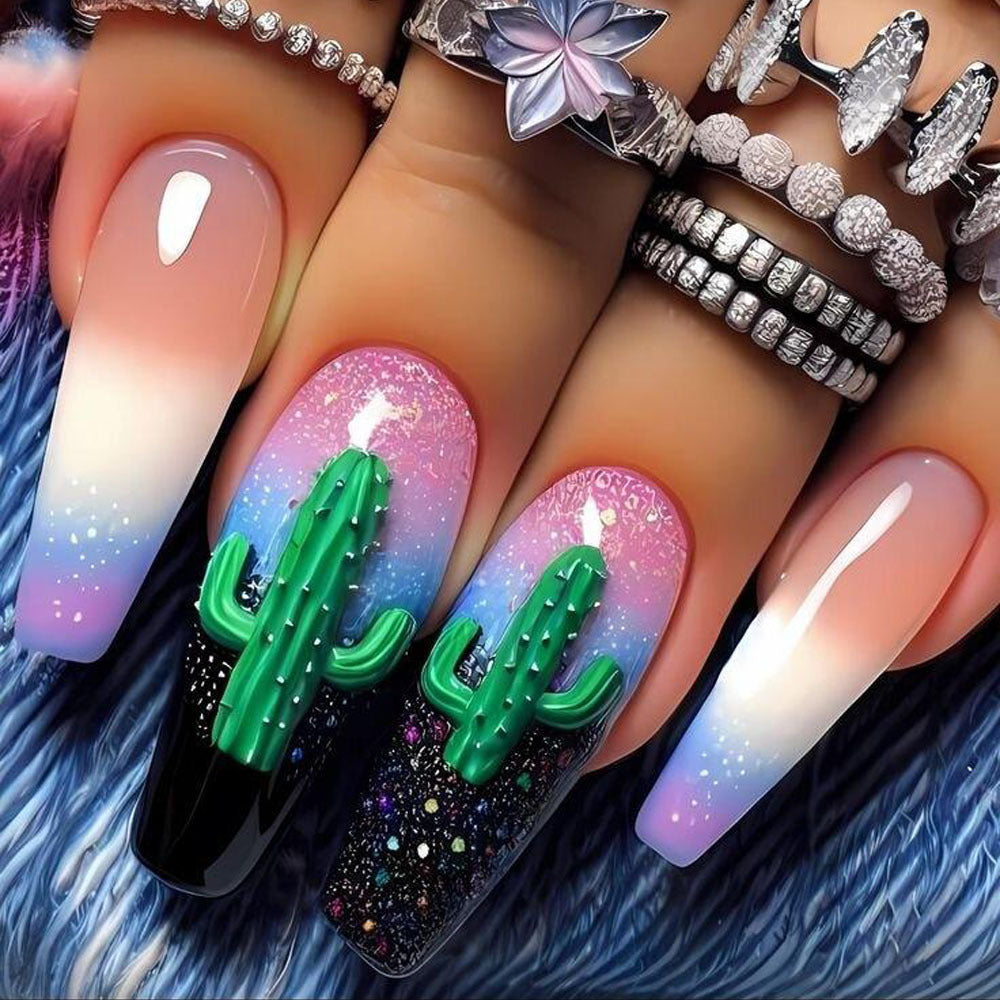Artificial nails with 3D cactus design Acalora
