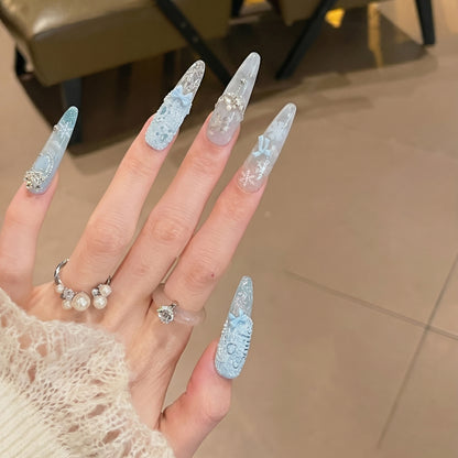 Decorative Rhinestone-Embellished Stiletto Nails Acalora