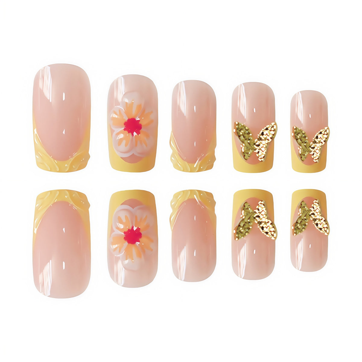 Artistic Floral Press-On Nail Design Acalora