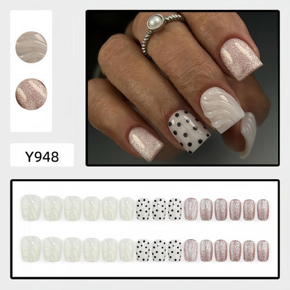 Artificial nail set with elegant glitter and dot design Acalora