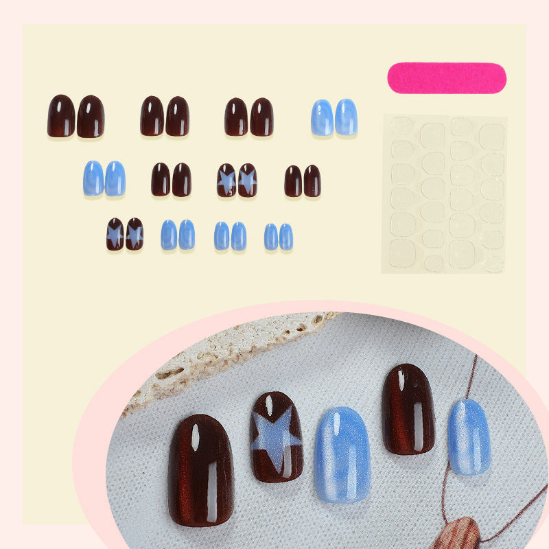 Decorative Press-On Nail Set with Star and Glossy Finish Acalora