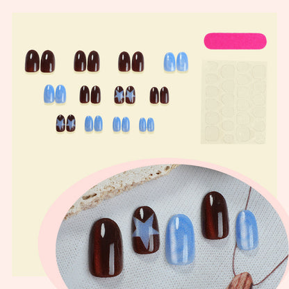 Decorative Press-On Nail Set with Star and Glossy Finish Acalora