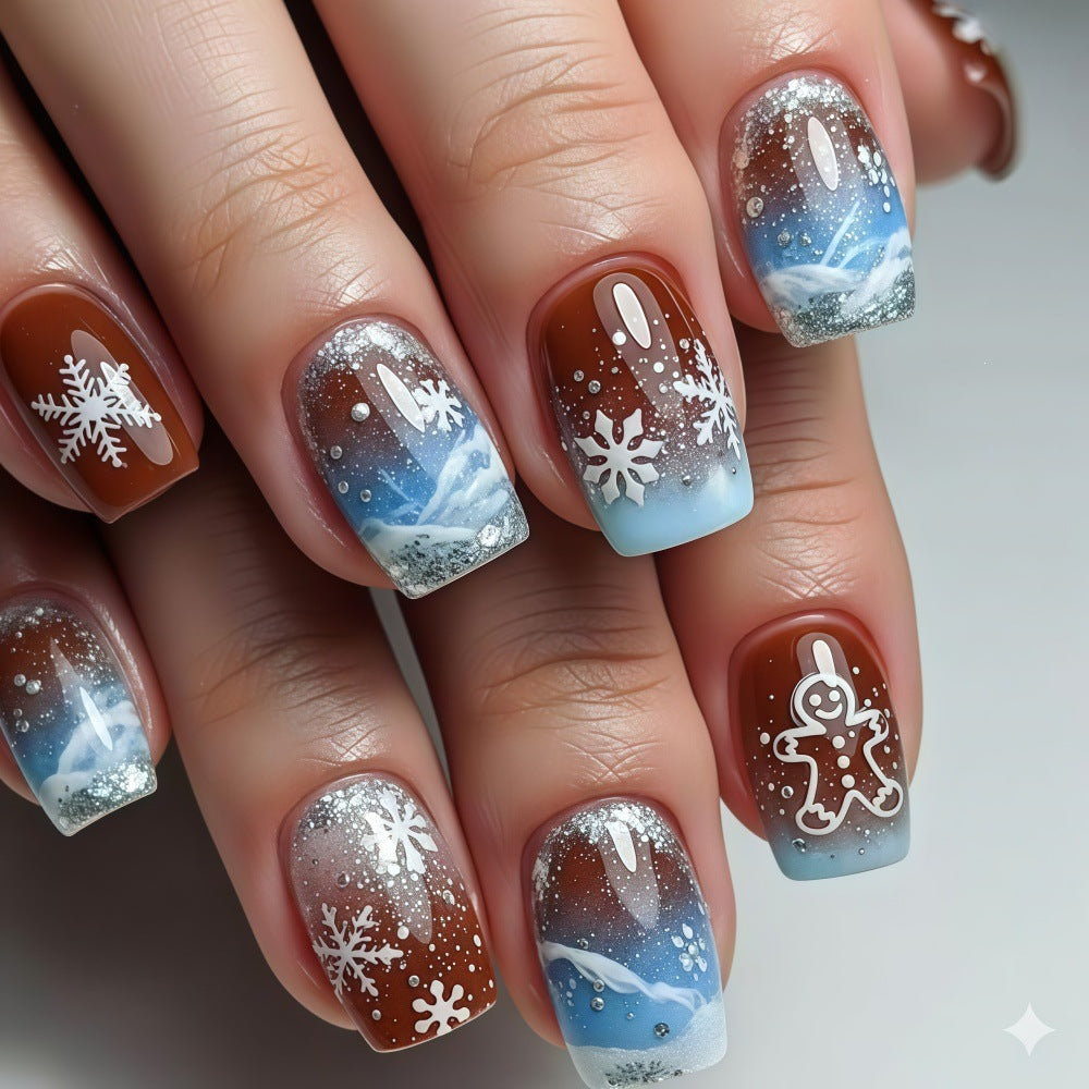 Artificial nails with festive snowflake and gingerbread motif Acalora