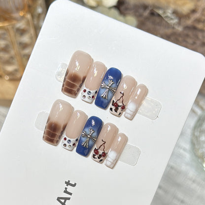 Decorative Press-On Nail Art Set with Unique Graphic Designs Acalora