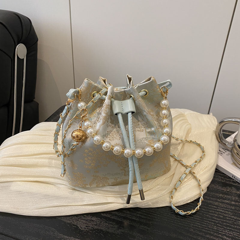 Elegant Floral Print Drawstring Bucket Bag Acalora