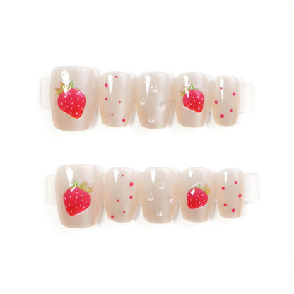 Whimsical Strawberry Themed Press-On Nail Art Acalora