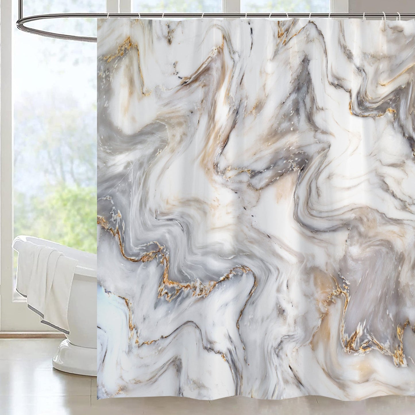 Elegant Marble-Patterned Shower Curtain