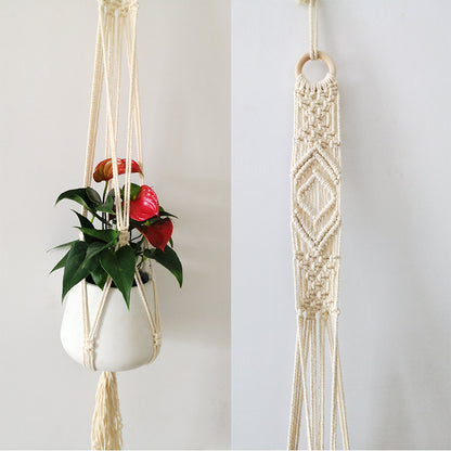 Macrame plant hanger with decorative tassels