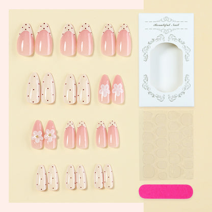 Elegant Press-On Nail Set with Floral and Polka Dot Designs Acalora