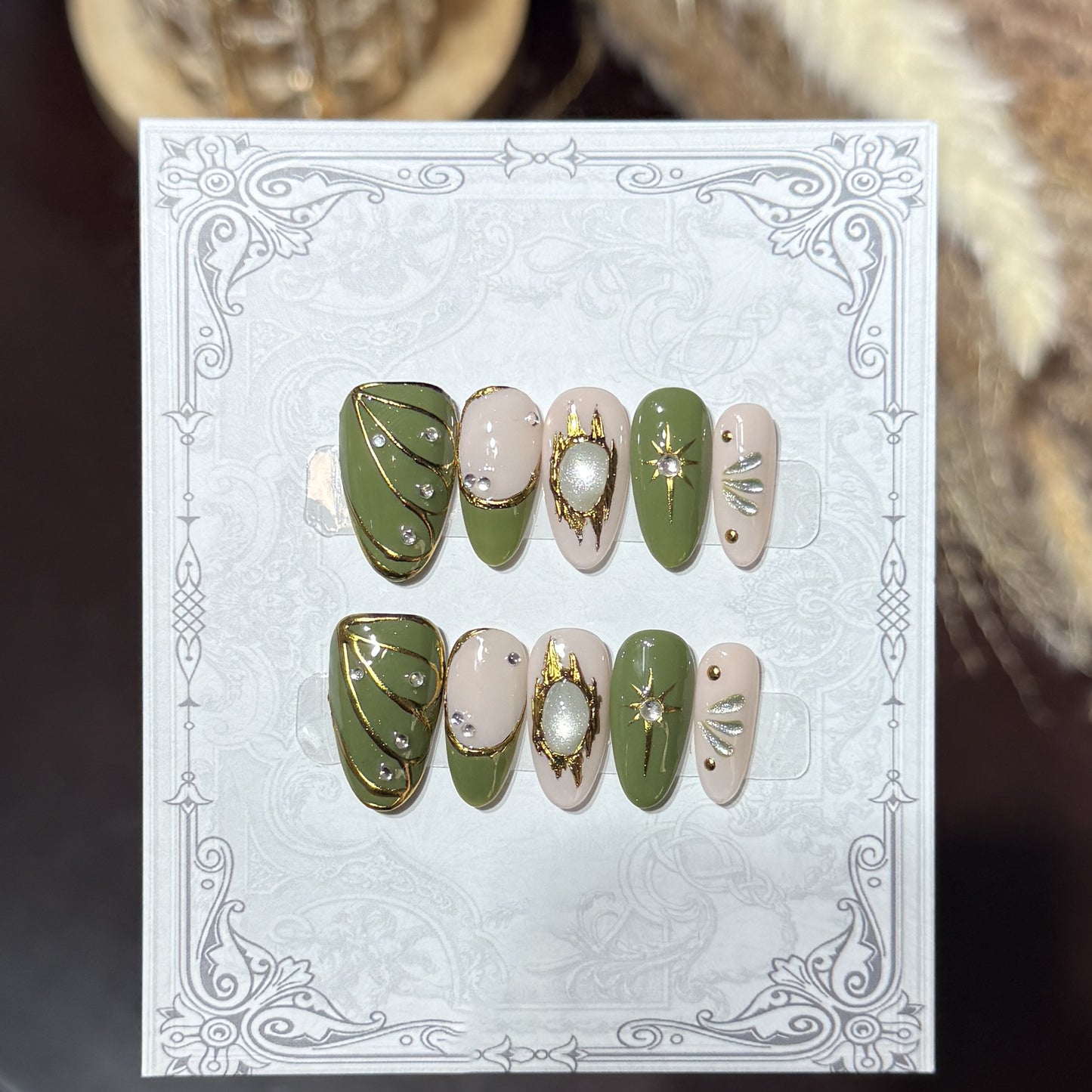 Decorative Press-On Nail Set with Celestial Accents Acalora