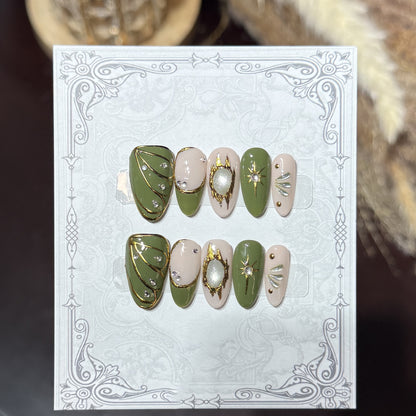 Decorative Press-On Nail Set with Celestial Accents Acalora