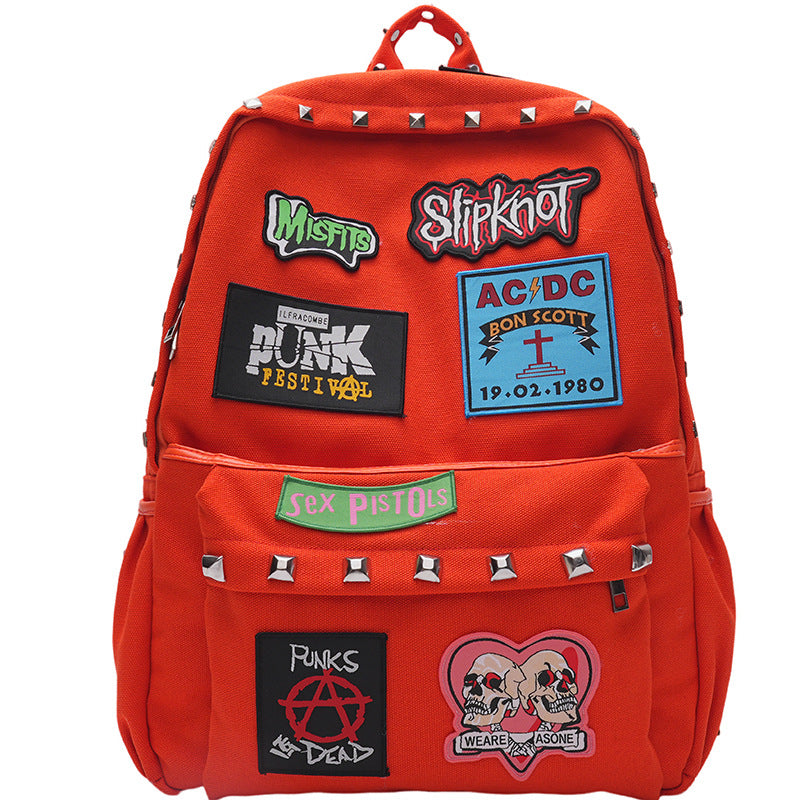 Punk-Inspired Graphic Patch School Backpack Bowlift