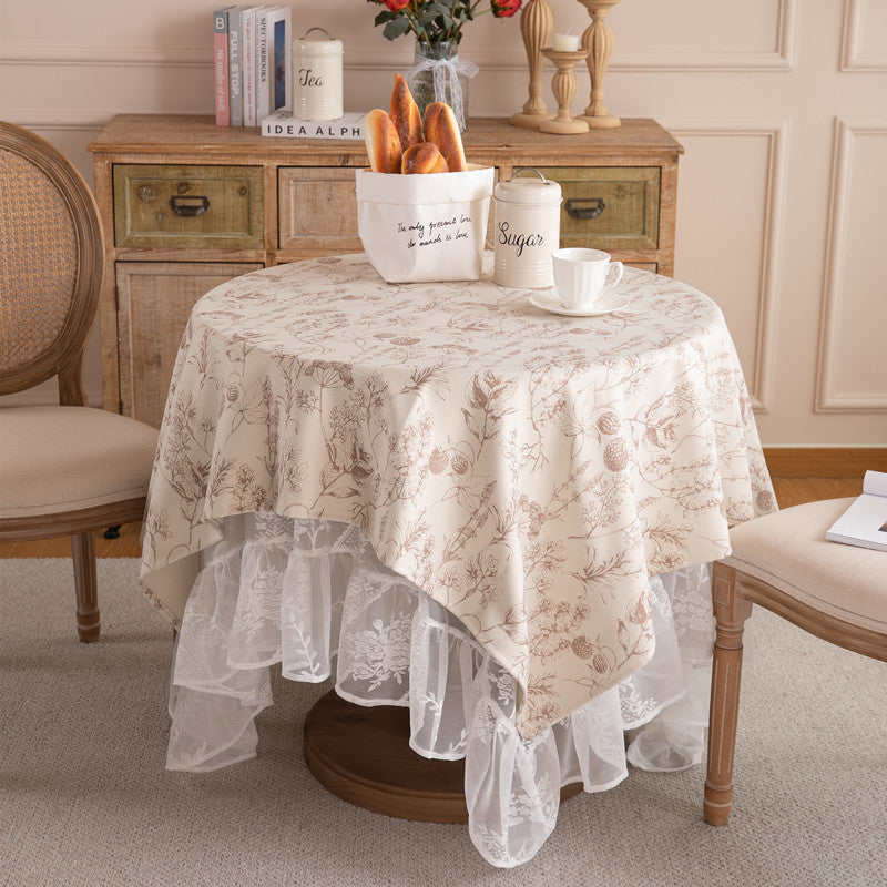 Elegant Floral Lace Overlay Tablecloth