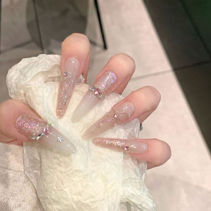 Glamorous Stiletto Press-On Nail Art Set with Sparkling Rhinestones Acalora
