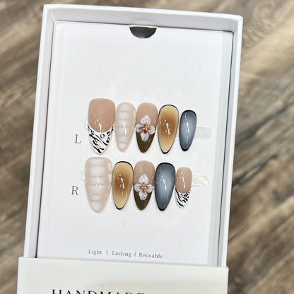 Artistic Stiletto Press-On Nail Set with Floral Accent Acalora